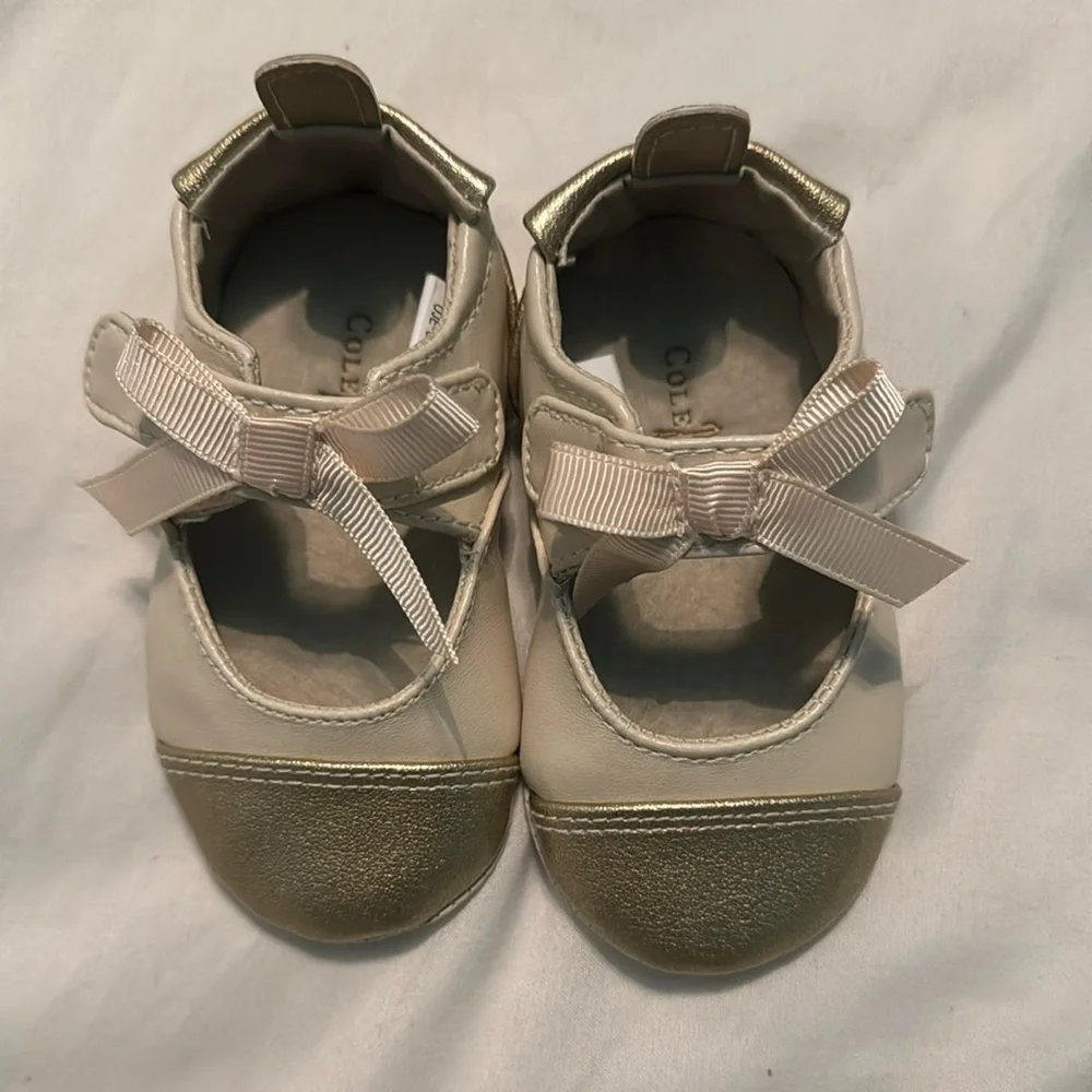 Cole Haan Gold and Cream Crib Shoes
